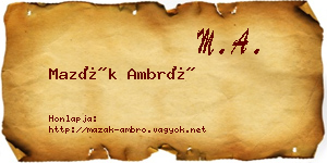Mazák Ambró névjegykártya